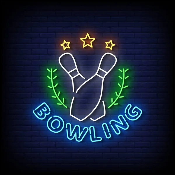 Bowling Neon Jelek Stílus Szöveges Vektor — Stock Vector