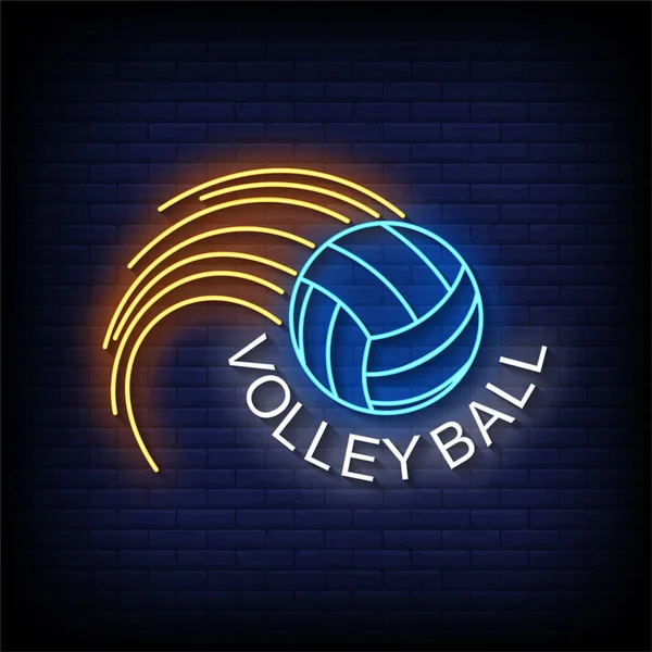 Volley Ball Neon Signs Style Text Vector — ストックベクタ