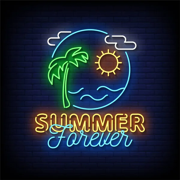 Summer Forever Neon Signs Stil Text Vektor — Stockvektor
