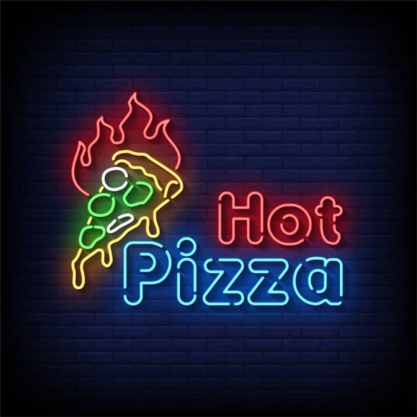 Vector Texto Estilo Signos Neón Pizza Caliente — Archivo Imágenes Vectoriales