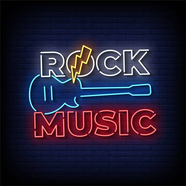 Rock Música Neon Signos Estilo Texto Vector — Vector de stock