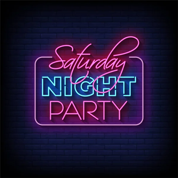 Saturday Night Party Neon Signs Style Szövegvektor — Stock Vector