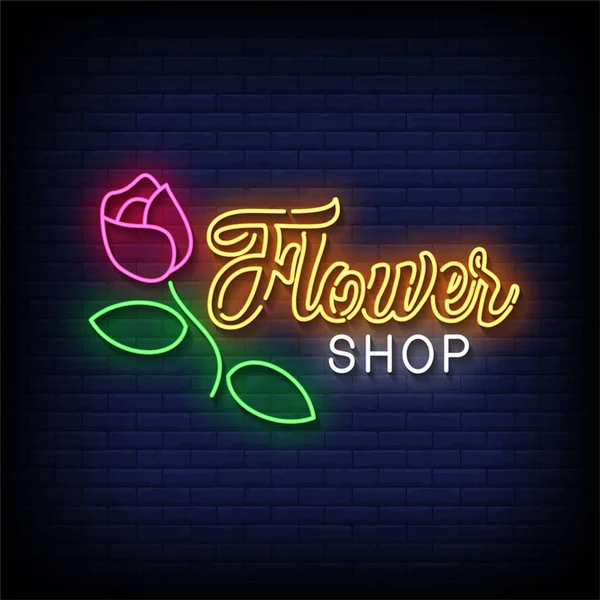 Flower Shop Neon Signs Style Text Vector — Stock Vector