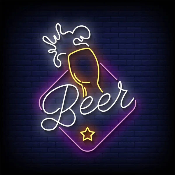 Bier Neon Tekenen Stijl Tekst Vector — Stockvector