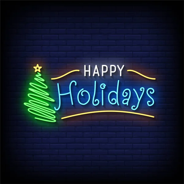 Happy Holidays Neon Znaki Stylu Wektor Tekstu — Wektor stockowy