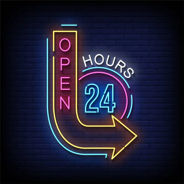 Open Hours Neon Signs Style Text Vektor — Stockvektor