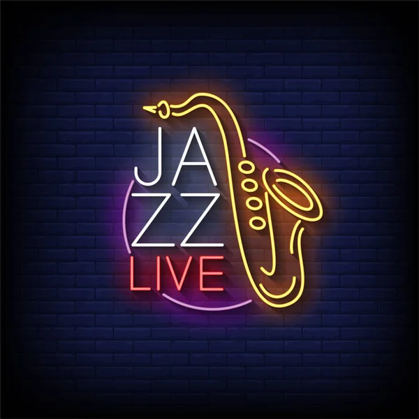 Jazz Live Neon Segni Stile Testo Vettoriale — Vettoriale Stock