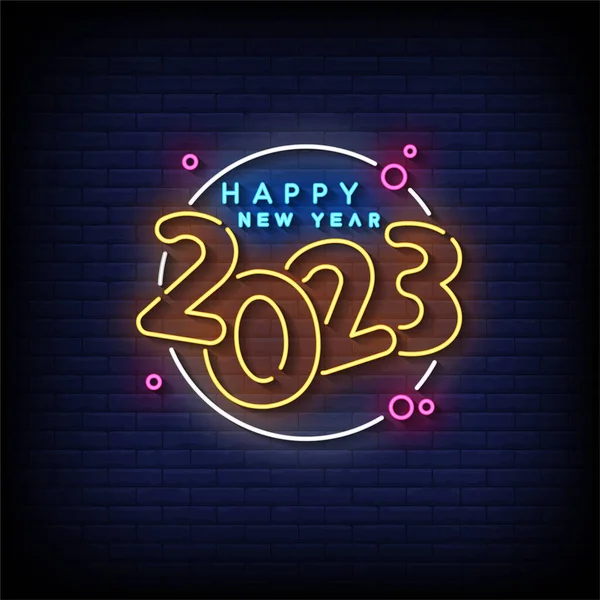 新年快乐2023年霓虹灯符号风格文字矢量 — 图库矢量图片