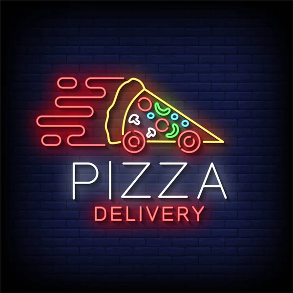 Vector Texto Estilo Signos Neón Entrega Pizza — Vector de stock