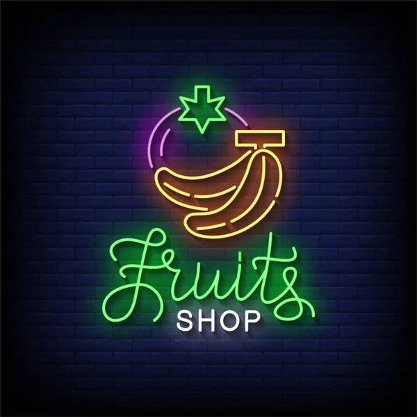 Fruit Shop Neon Zeichen Stil Text Vektor — Stockvektor