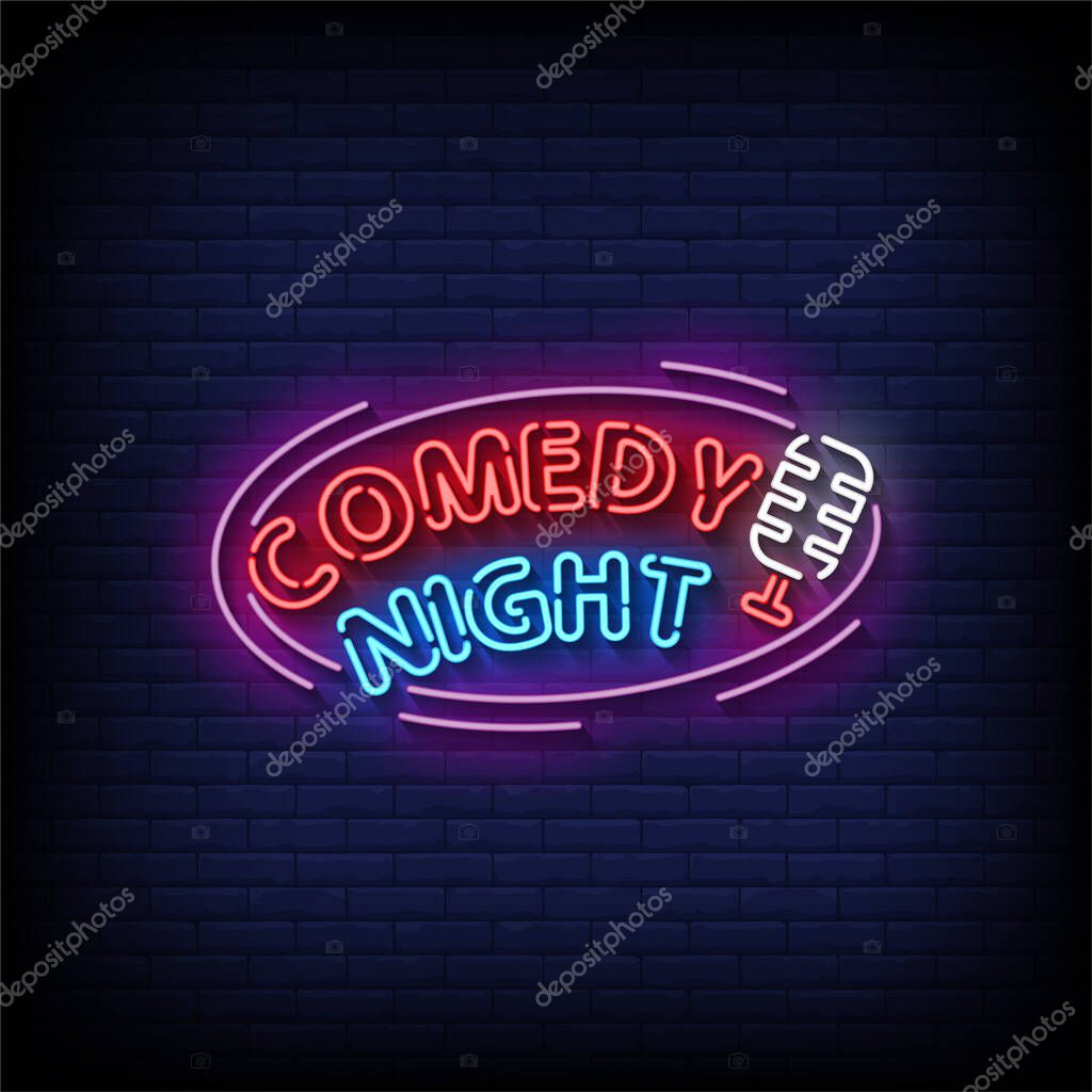 Comedy Night Neon Signs Style Text Vector