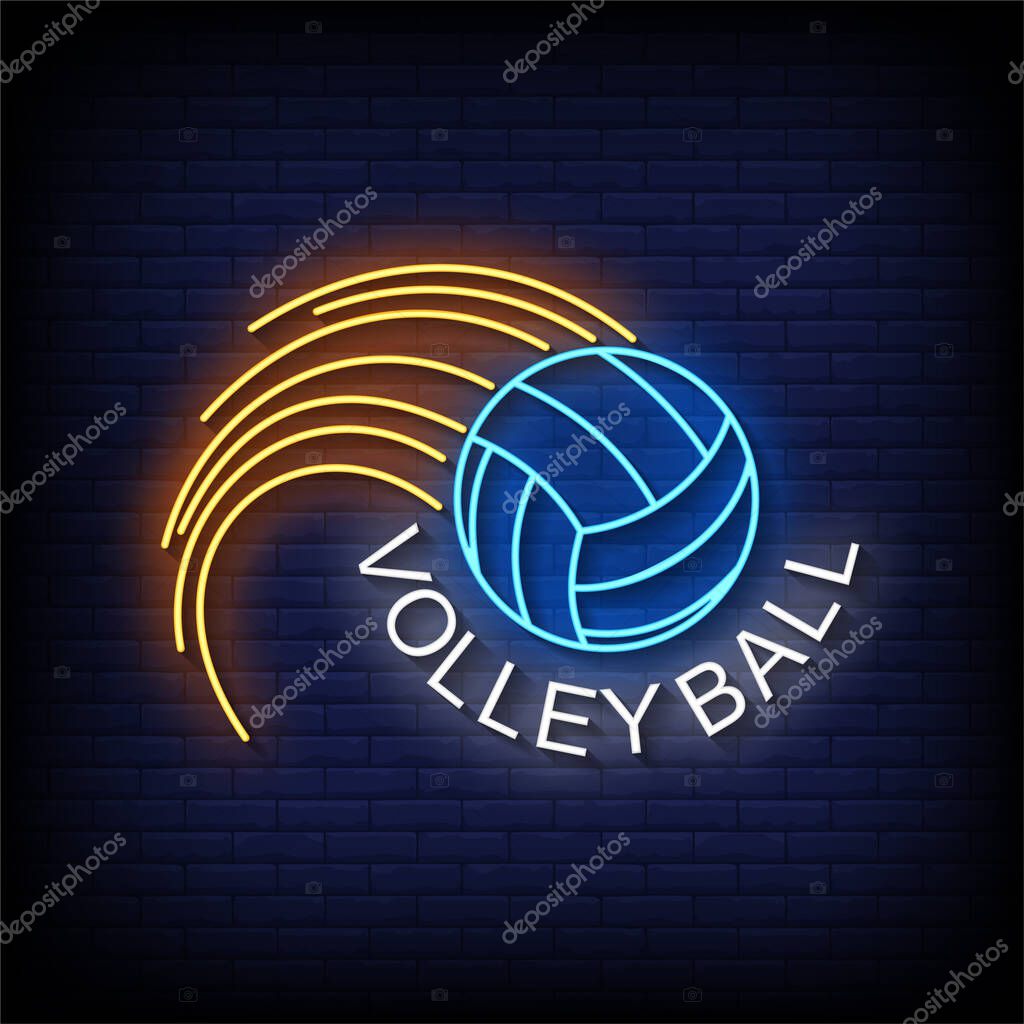 Volley Ball Neon Signs Style Text Vector