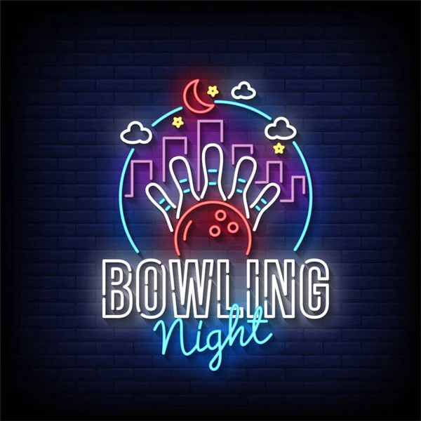 Bowling Notte Cartello Neon — Vettoriale Stock