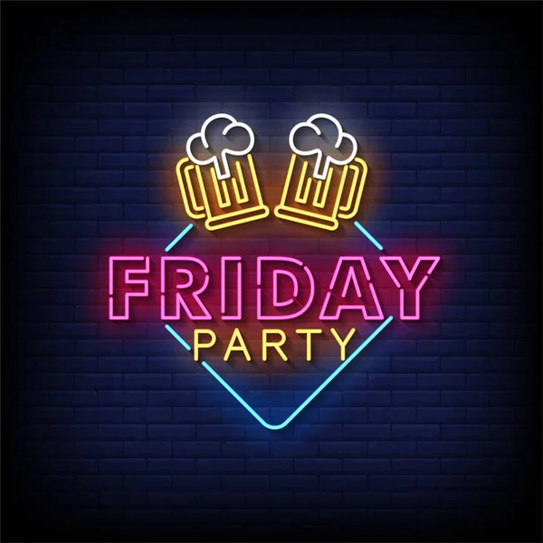 Friday Party Neon Billboard Sign — Stock Vector