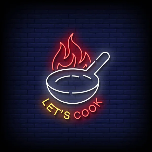 Lets Cook Neon Billboard Sign Illustration — Stock vektor