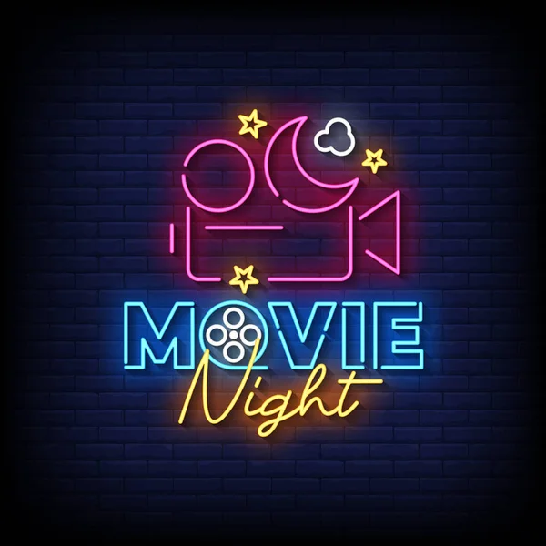 Movie Night Neon Billboard Sign Illustration — Vettoriale Stock