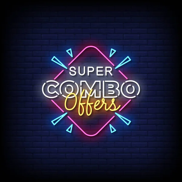 Super Combo Offers Neon Billboard Sign Illustration — Stock vektor