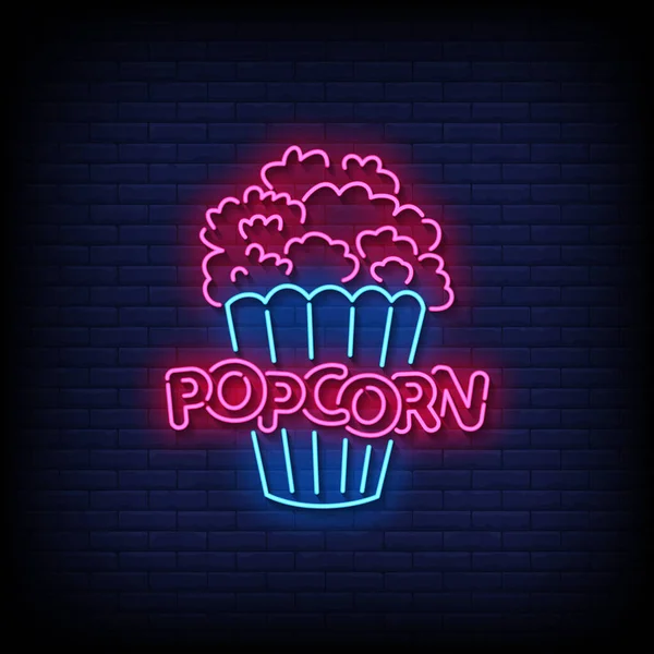 Popcorn Neon Billboard Sign Illustration — Vettoriale Stock