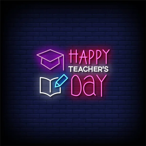 Νέον Εικονίδιο Της Ημέρας Ευτυχείς Καθηγητές — Διανυσματικό Αρχείο