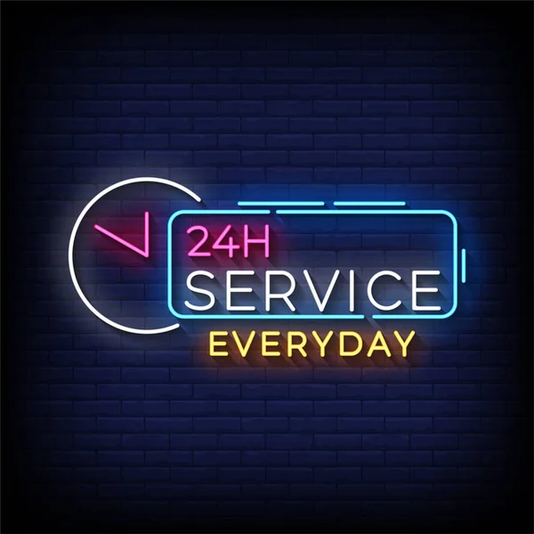 Neon Icon 24H Service Everyday — Stock Vector