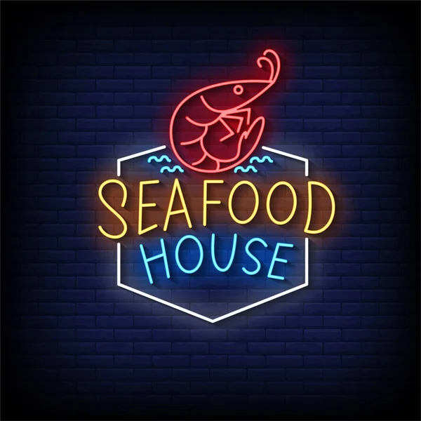 Neon Icon Seafood House — Stock Vector