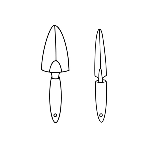 Schep tuinieren gereedschap, geïsoleerde vector illustratie, hand trekken — Stockvector