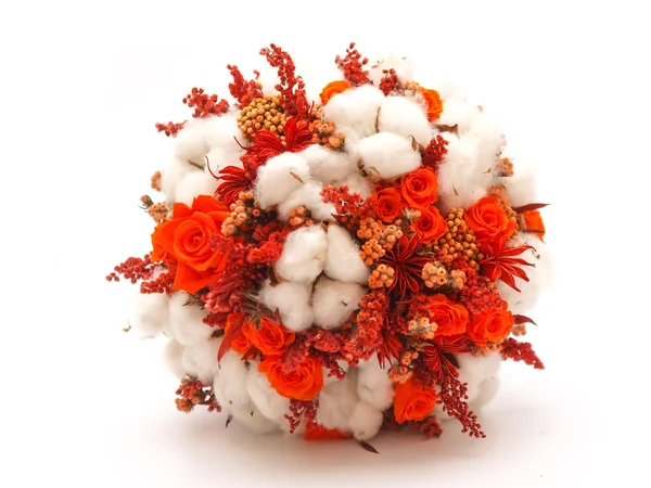Konservierte Blumen und Baumwolle Hochzeitsstrauß Stockfoto