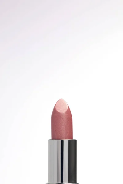 Lipctick Bullet Macro Close Lipstick Silver Packaging Pink Background — Zdjęcie stockowe