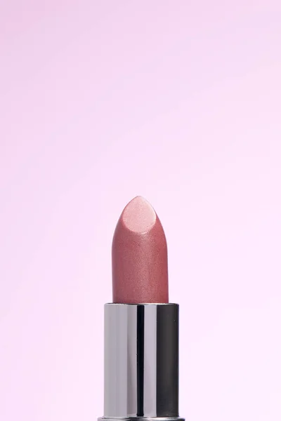 Lipctick Bullet Macro Close Lipstick Silver Packaging Pink Background —  Fotos de Stock
