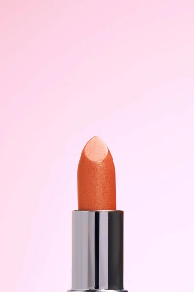 Lipctick Bullet Macro Close Lipstick Silver Packaging Pink Background — Zdjęcie stockowe