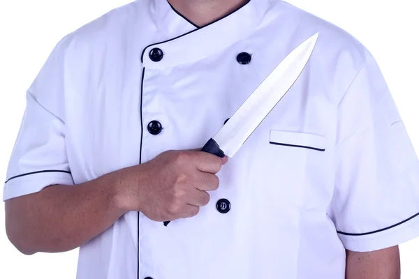 Chefe cozinheiro com faca na mão — Fotografia de Stock