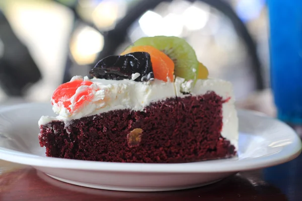 Colorful mix fruit chocolate cake — Stock Photo, Image