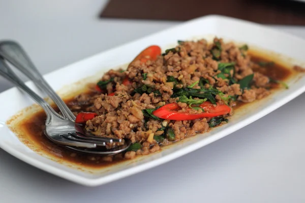 Fried basil Pork Krapao Moo — Stock Photo, Image