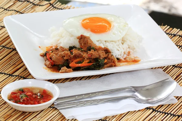 Panang Beef Tailandês caril vermelho e arroz a vapor — Fotografia de Stock