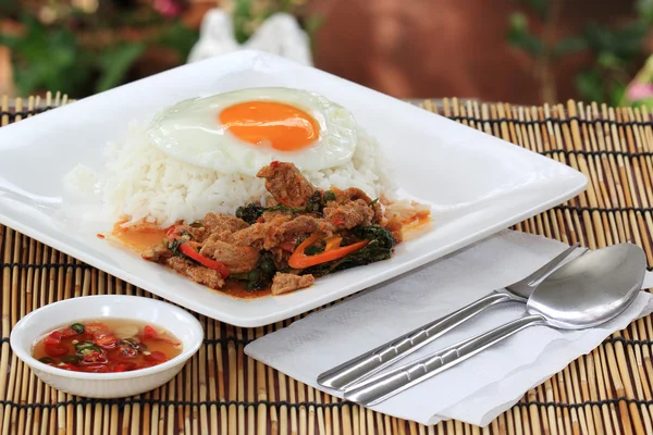 Panang Rindfleisch und Dampfreis — Stockfoto