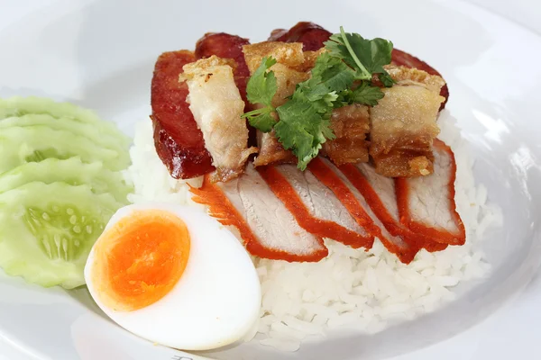 Nasi dengan daging babi panggang — Stok Foto