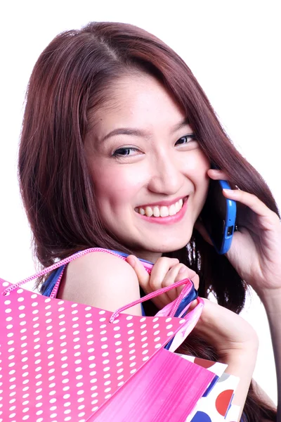 Asiatisk tjej prata mobiltelefon. — Stockfoto