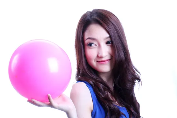 Girl and pink ball — Stock Photo, Image