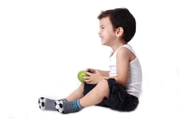 Happy Little boy holding apple — Stock Photo, Image