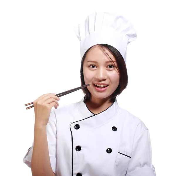 Hermosa mujer chef con palillos —  Fotos de Stock