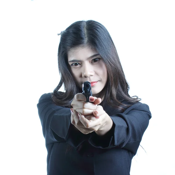 Asian woman with the gun on her hand — Stock Photo, Image