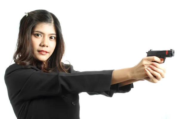 Onu elinde silahla Asyalı kadın — Stok fotoğraf