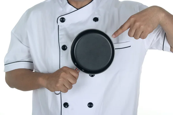 Chef  holding frying pan — Stock Photo, Image