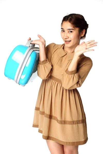 The smiling woman and briefcase — Stock Photo, Image