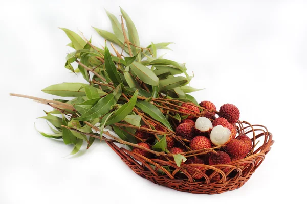 Fresh lychees fruit in basket — Stock Photo, Image
