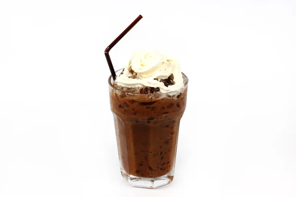 Thai style Ice coffee topping with whipping cream — Stock Photo, Image