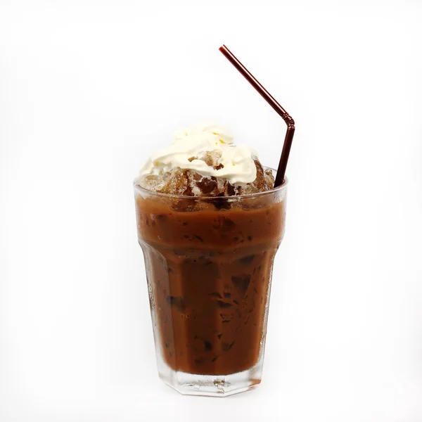 Thai style Ice coffee topping with whipping cream — Stock Photo, Image