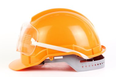 Turuncu güvenlik kask ve gözlük