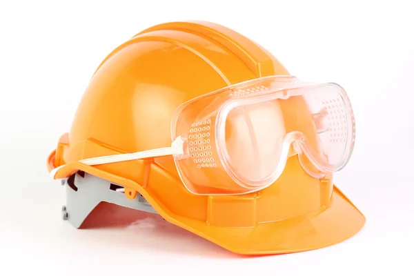 Orange Safety helmet and goggles — Stock Photo, Image