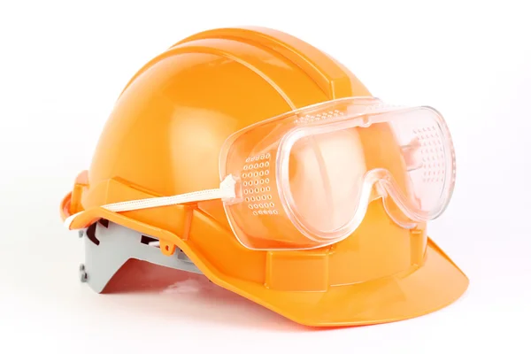 Casque et lunettes de sécurité orange — Photo